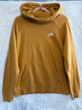 Nike Womens Funnel-Neck Pullover Hoodie L Yellow Streetwear Swoosh Logo Sporty